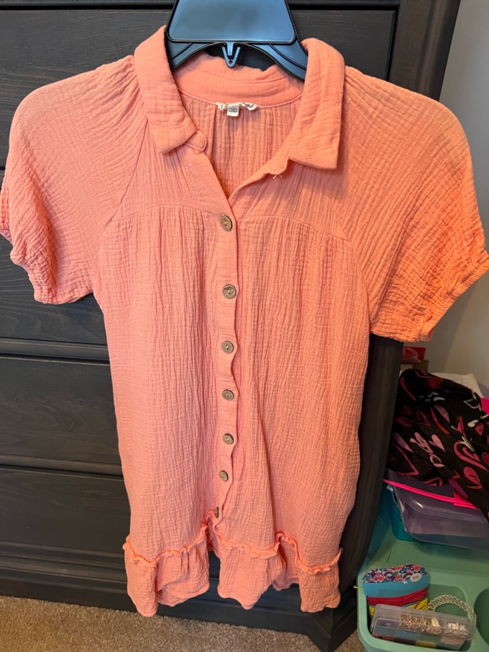 Hayden Girls large Button-Front collared dress in peach coral